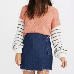 Denim Raw-Hem Mini Wrap Skirt Sz 10